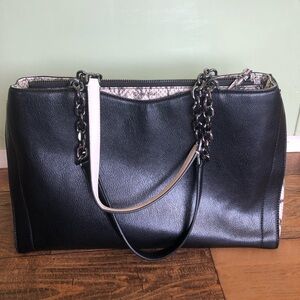 Calvin Klein Womens Purse Black White Snake Skin Print, Shoulder Bag 14.5 X 9.5”